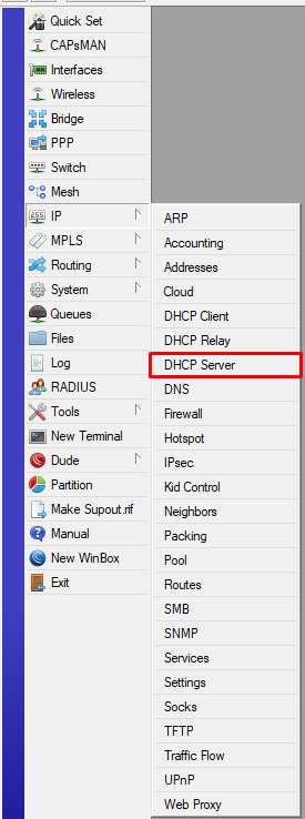 Opción DHCP Server MikroTik